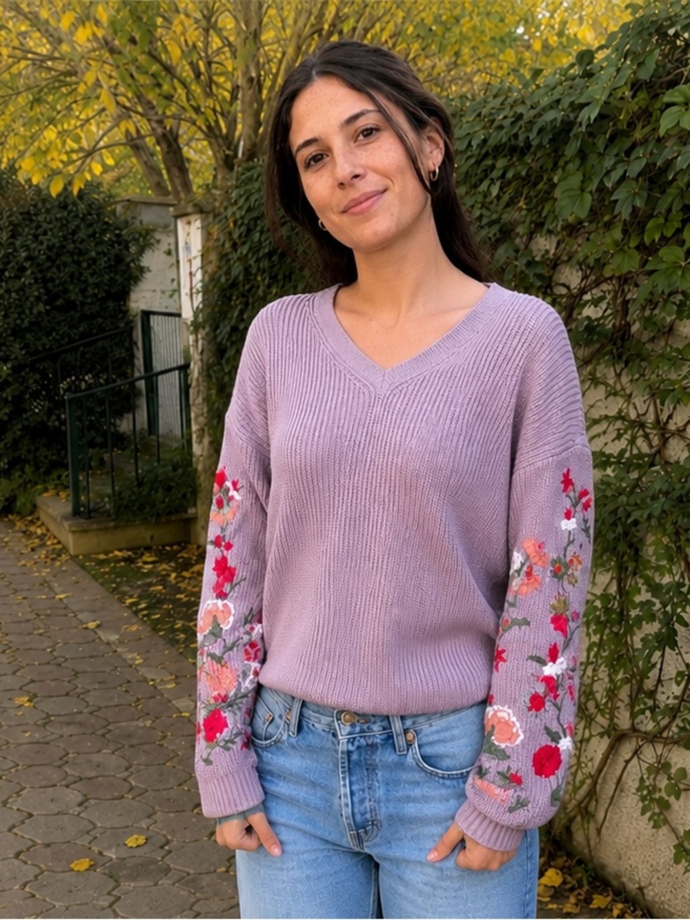 American Eagle Purple Embroidered Sweater